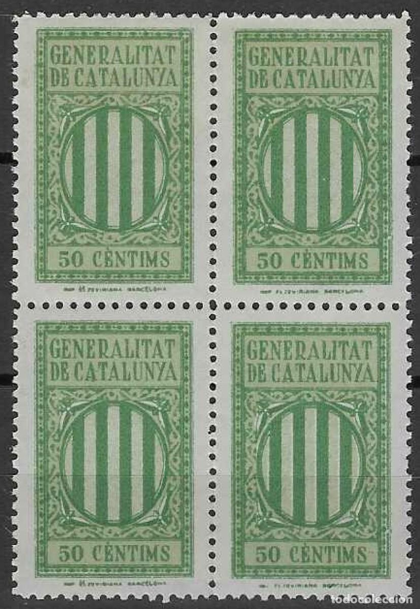 Sellos: GENERALITAT DE CATALUNYA. SELLO FISCAL. 50 C&Egrave;NTIMS. (BLOQUE DE 4). MNH **
