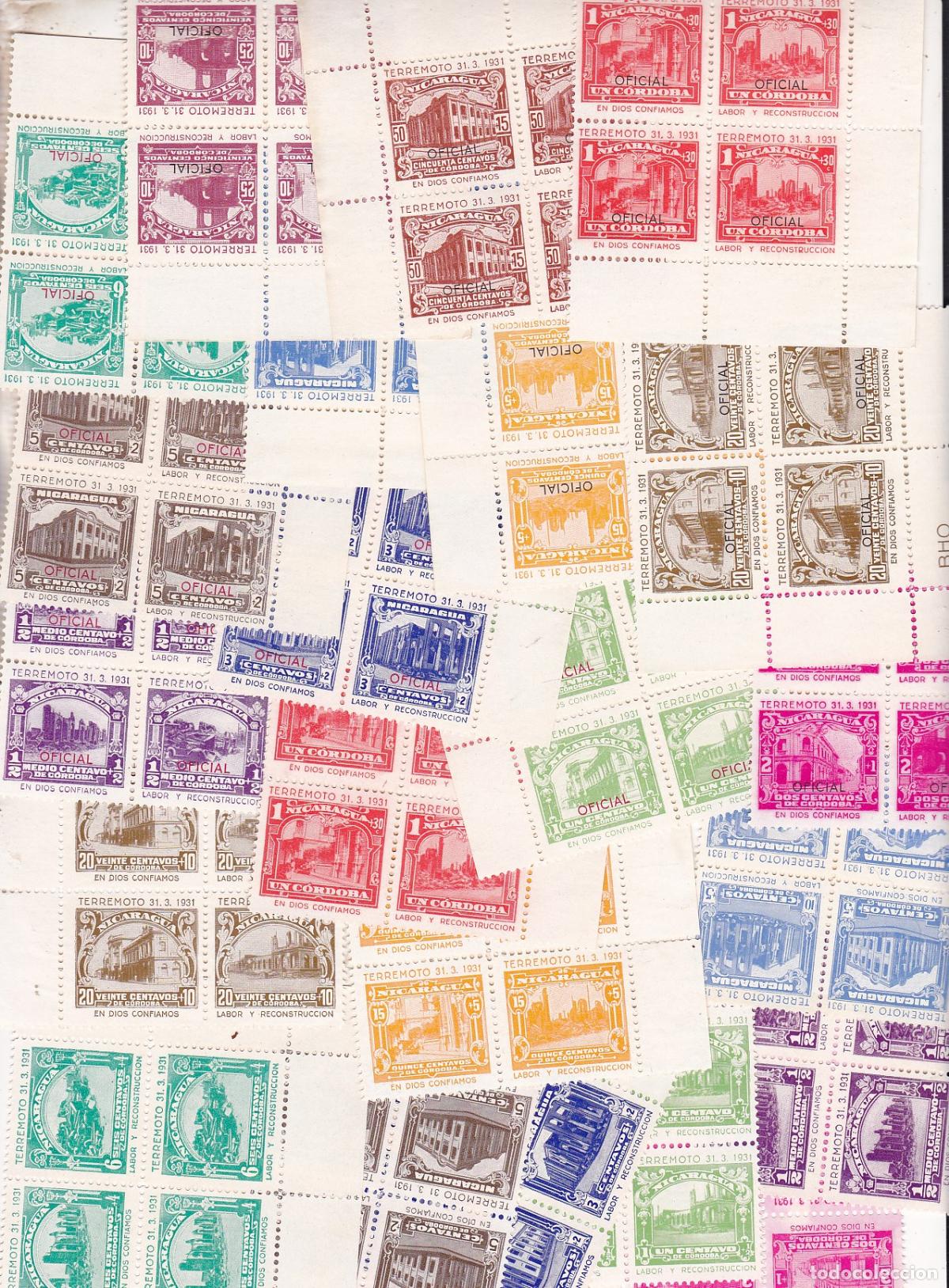 Sellos: FC-167- Lote 88 VI&Ntilde;ETAS Terremoto 1931 NICARAGUA . Bloques de 4 (*) . (44 tipos diferentes)