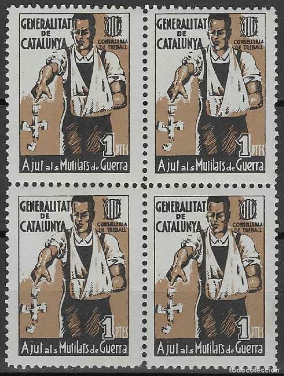 Sellos: AJUT ALS MUTILATS DE GUERRA. GENERALITAT DE CATALUNYA. CONSELLERIA DE TREBALL. 1 PTES.