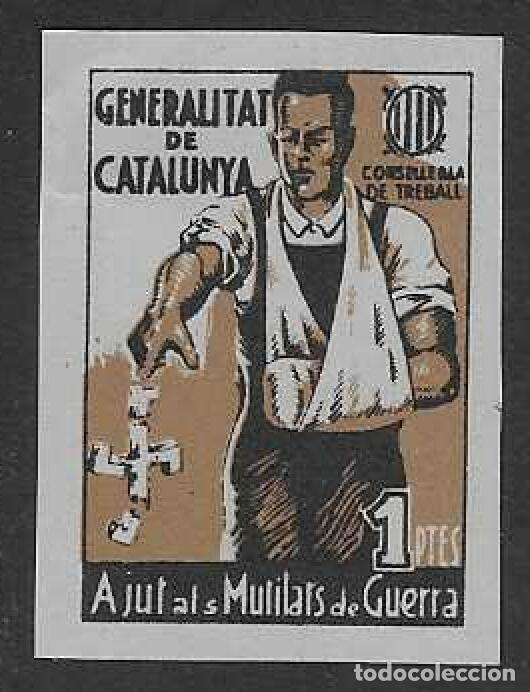 Sellos: AJUT ALS MUTILATS DE GUERRA. GENERALITAT DE CATALUNYA. CONSELLERIA DE TREBALL. SIN DENTAR. 1 PTES.