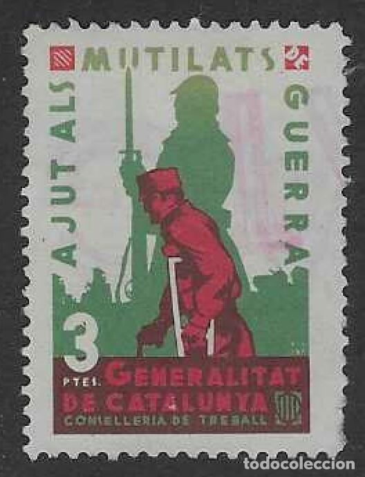 Sellos: AJUT ALS MUTILATS DE GUERRA. GENERALITAT DE CATALUNYA. CONSELLERIA DE TREBALL. 3 PTES.
