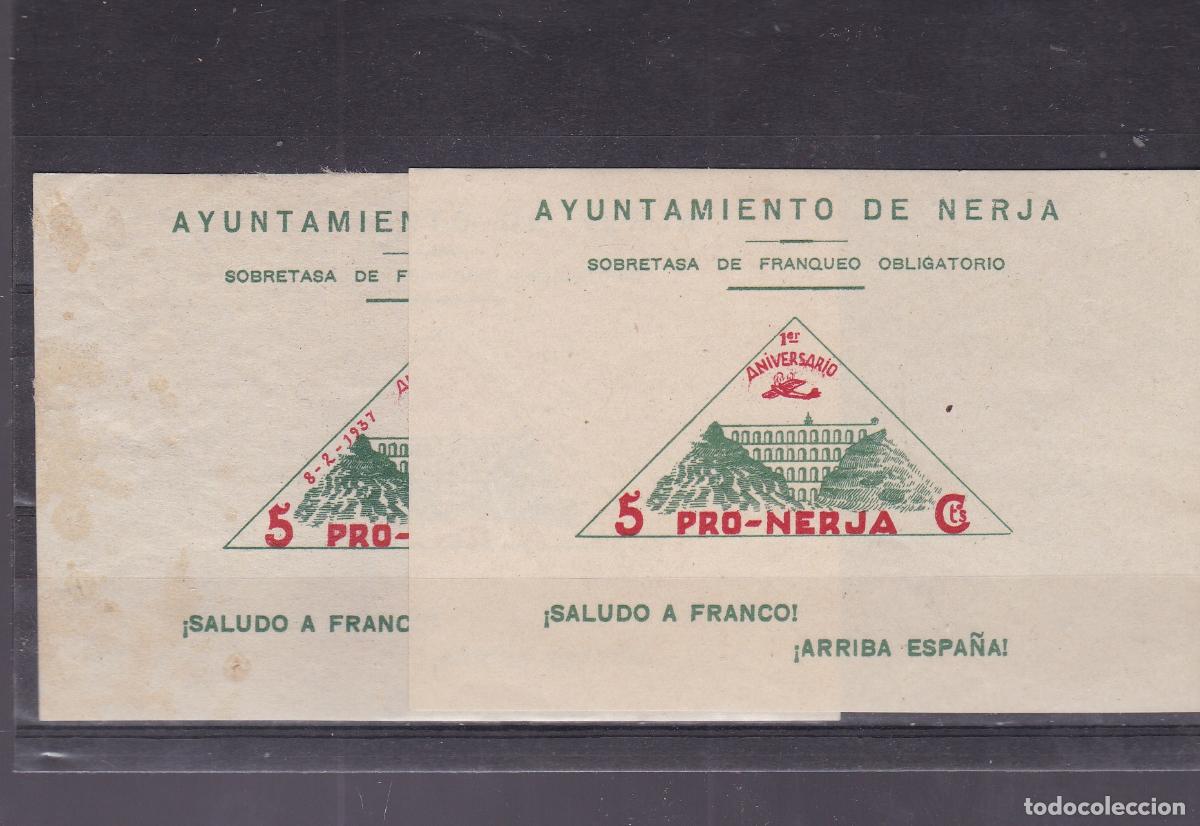 Sellos: FC-240-Guerra Civil NERJA x 2 Hojitas VARIEDAD Sin FECHAS. Ligera se&ntilde;al de fijasellos