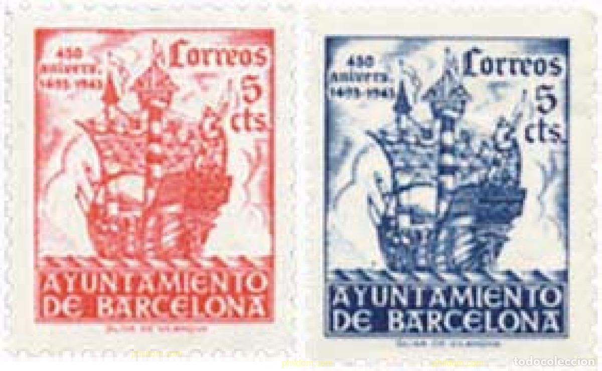 Sellos: 131332 MNH ESPA&Ntilde;A. Barcelona 1943 450 ANIVERSARIO DE LA LLEGADA DE COLON A BARCELONA