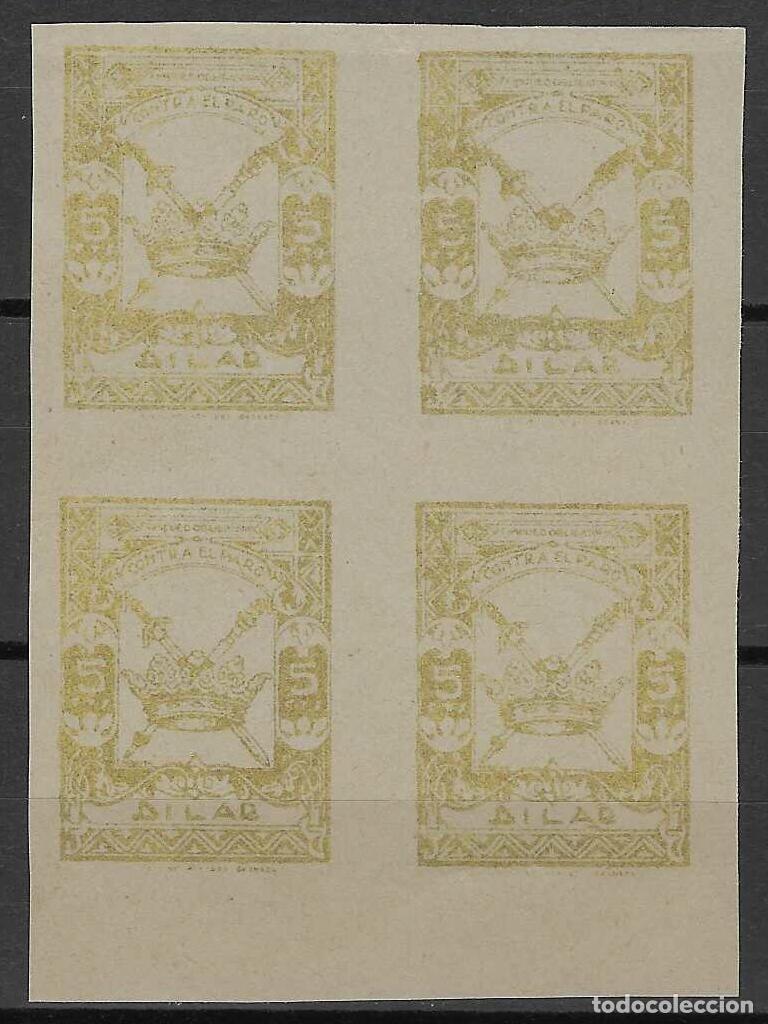 Sellos: D&Iacute;LAR (GRANADA). CONTRA EL PARO. FRANQUEO OBLIGATORIO. 5 CTS. SIN DENTAR. (BLOQUE DE 4).