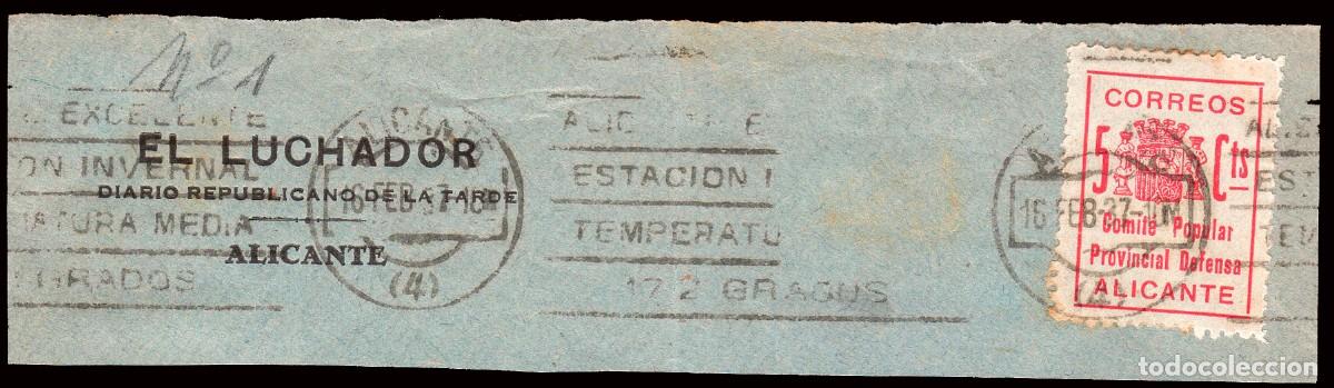 Sellos: Alicante - Guerra Civil - Fragmento Local 5 cts. - Membrete &rdquo;El Luchador - Diario republicano...&rdquo;