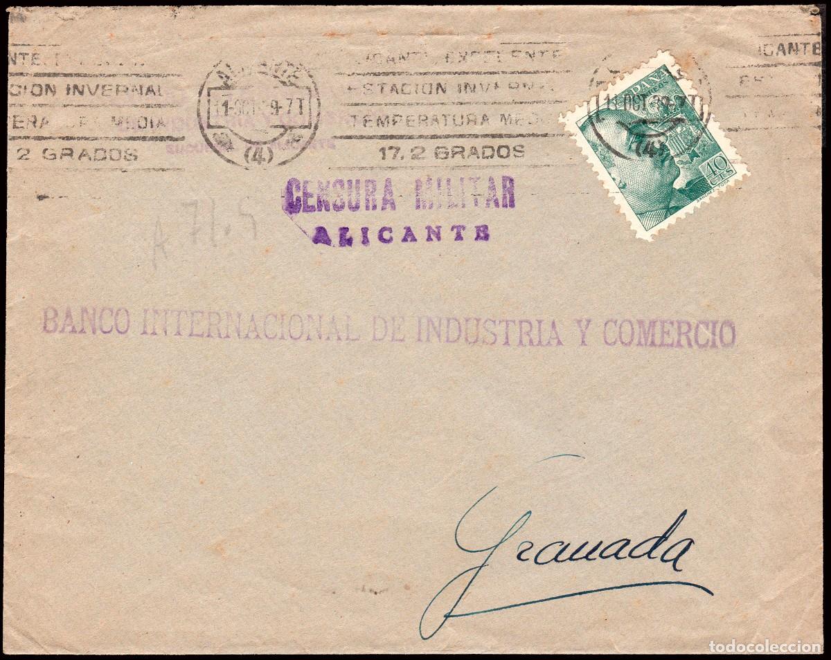 Sellos: Alicante - Guerra Civil - Edi o 870 - Sobre Mat rodillo &rdquo;Alicante 1/Oct./39 - Estaci&oacute;n invernal...&rdquo;