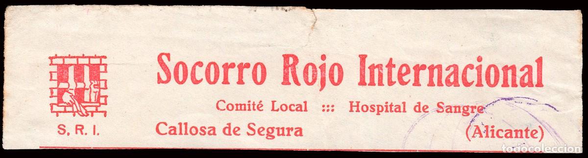 Sellos: Alicante - Guerra Civil - Fragmento membrete &rdquo;Socorro Rojo Internacional - Comit&eacute; Local - Hospital..