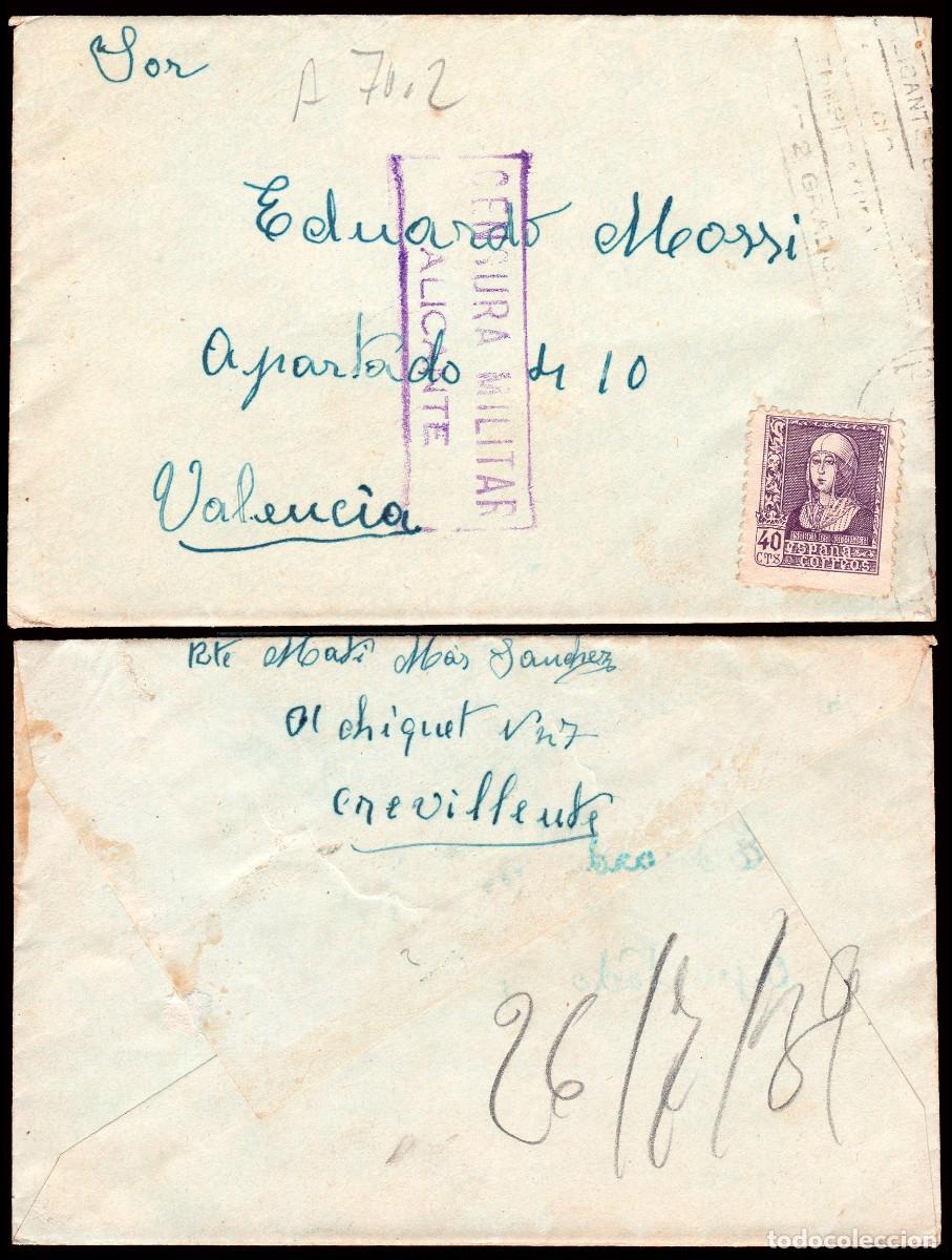 Sellos: Alicante - Guerra Civil - Edi o 858 - Sobre remite Crevillente + &rdquo;Censura Militar - Alicante&rdquo;