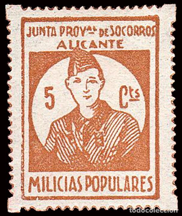 Sellos: Alicante - Guerra Civil - Em. Local Republicana - Allepuz * 2 - &rdquo;5 cts. Milicias Populares&rdquo;