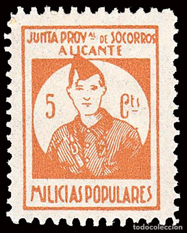 Sellos: Alicante - Guerra Civil - Em. Local Republicana - Allepuz ** 2a - &rdquo;5 cts. Milicias Populares&rdquo;