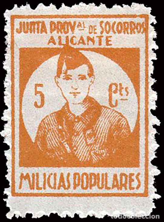 Sellos: Alicante - Guerra Civil - Em. Local Republicana - Allepuz * 2b - &rdquo;5 cts. Milicias Populares&rdquo;