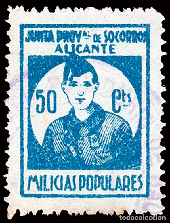 Sellos: Alicante - Guerra Civil - Em. Local Republicana - Allepuz o 4 - &rdquo;50 cts. Milicias Populares&rdquo;