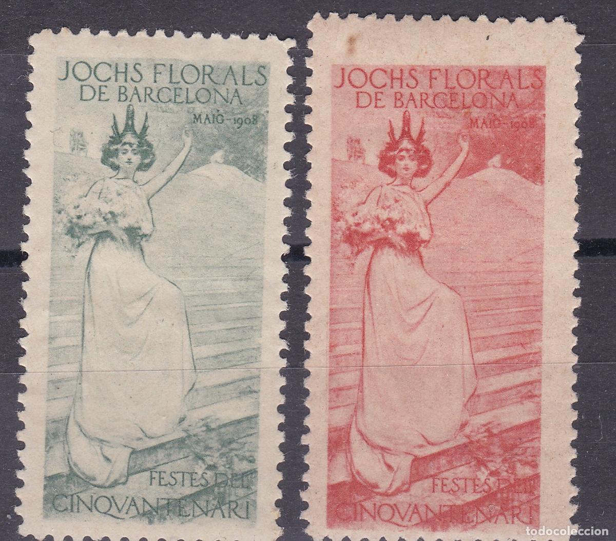 Sellos: AA6-VI&Ntilde;ETAS Jocs Florals Festes Cinquentenari BARCELONA 1908 **/*