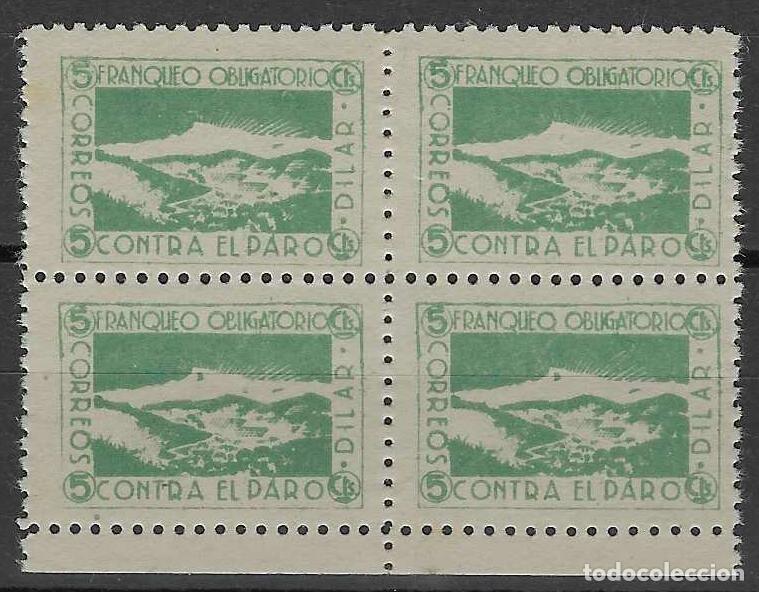 Sellos: D&Iacute;LAR (GRANADA). CONTRA EL PARO. FRANQUEO OBLIGATORIO. 5 CTS. (BLOQUE DE 4).