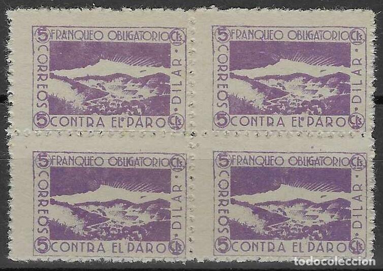 Sellos: D&Iacute;LAR (GRANADA). CONTRA EL PARO. FRANQUEO OBLIGATORIO. 5 CTS. (BLOQUE DE 4).