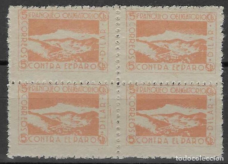Sellos: D&Iacute;LAR (GRANADA). CONTRA EL PARO. FRANQUEO OBLIGATORIO. 5 CTS. (BLOQUE DE 4).