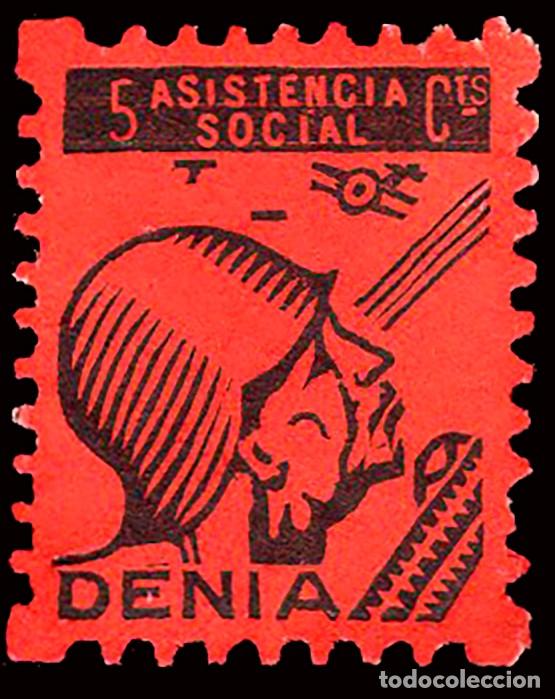 Sellos: Alicante - Guerra Civil - Em. Local Republicana - Denia - Allepuz * 11 - &rdquo;5 cts. Asistencia Social&rdquo;