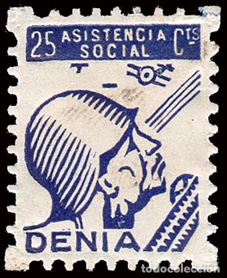 Sellos: Alicante - Guerra Civil - Em. Local Republicana - Denia - Allepuz * 14 - &rdquo;25 cts. Asistencia Social&rdquo;