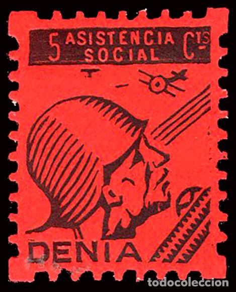 Sellos: Alicante - Guerra Civil - Em. Local Republicana - Denia - Allepuz ** 16 - &rdquo;5 cts. Asistencia Social&rdquo;