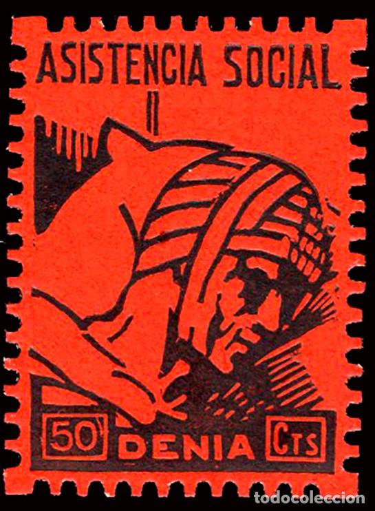 Sellos: Alicante - Guerra Civil - Em. Local Republicana - Denia - Allepuz * 29 - &rdquo;50 cts. Asistencia Social&rdquo;