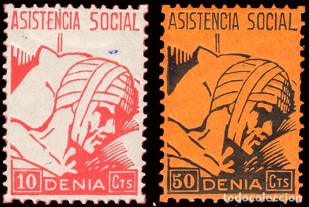 Sellos: Alicante - Guerra Civil - Em. Local Republicana - Denia - Allepuz * 33+35 - &rdquo;Asistencia Social&rdquo;