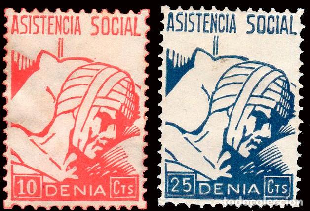 Sellos: Alicante - Guerra Civil - Em. Local Republicana - Denia - Allepuz * 36/37 - &rdquo;Asistencia Social&rdquo;