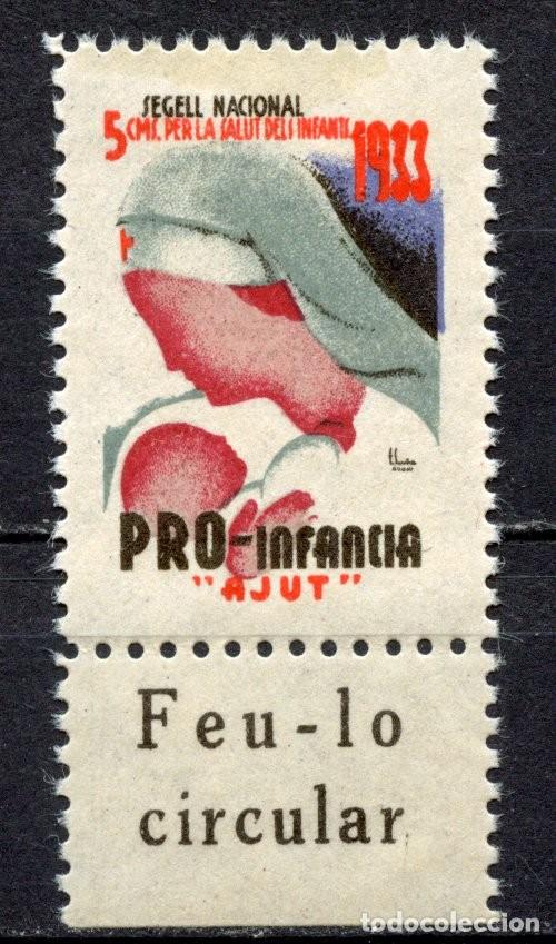 Sellos: SEGELL PRO INFANCIA AJUT, GENERALITAT 1933. EDIFIL - ALLEPUZ N&ordm; 3051* FEU-LO CIRCULAR