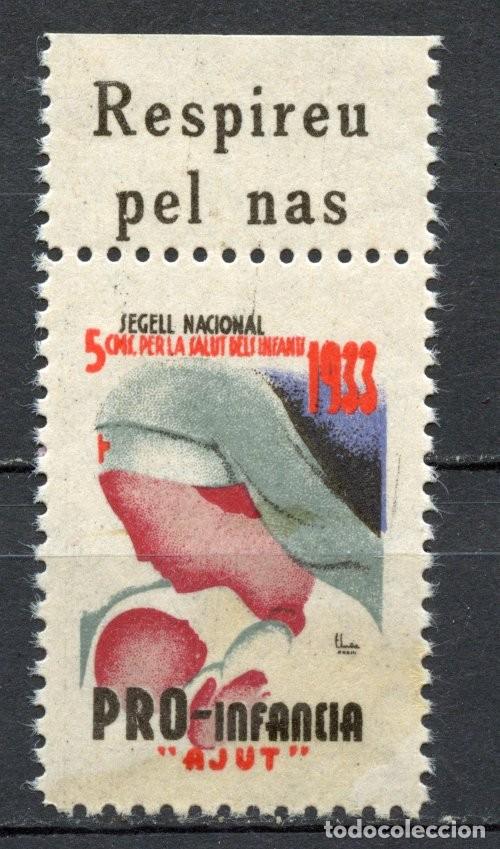 Sellos: SEGELL PRO INFANCIA AJUT, GENERALITAT 1933. EDIFIL - ALLEPUZ N&ordm; 3053 RESPIREU PEL NAS