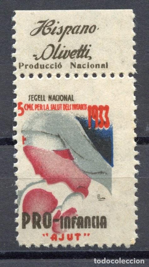 Sellos: SEGELL PRO INFANCIA AJUT, GENERALITAT 1933. EDIFIL - ALLEPUZ N&ordm; 3059** HISPANO OLIVETTI