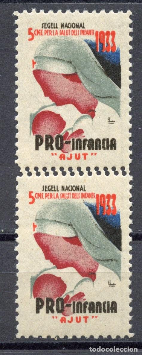 Sellos: SEGELL PRO INFANCIA AJUT, GENERALITAT 1933. EDIFIL - ALLEPUZ N&ordm; 3045ddh DOBLE DENTADO HORIZONTAL