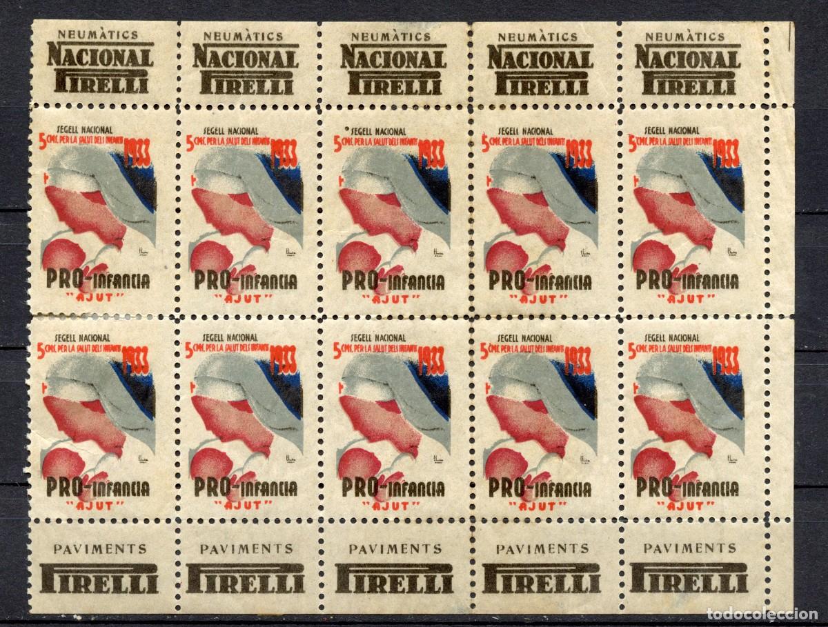 Sellos: SEGELL PRO INFANCIA AJUT, GENERALITAT 1933. EDIFIL - ALLEPUZ N&ordm; 3057/58 MINIPLIEGO DE 10 EJEMPLARES