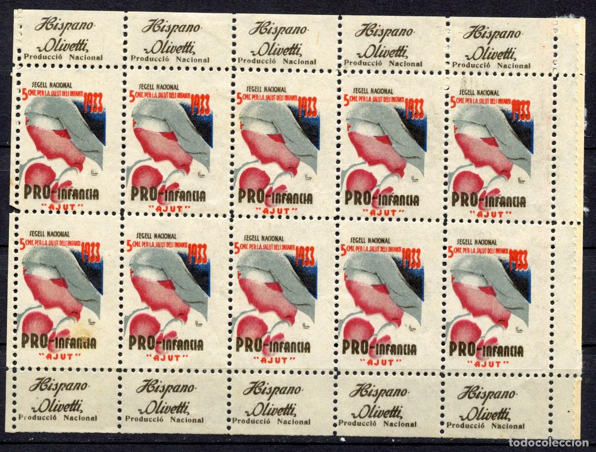 Sellos: SEGELL PRO INFANCIA AJUT, GENERALITAT 1933. EDIFIL - ALLEPUZ N&ordm; 3059 MINIPLIEGO DE 10 EJEMPLARES