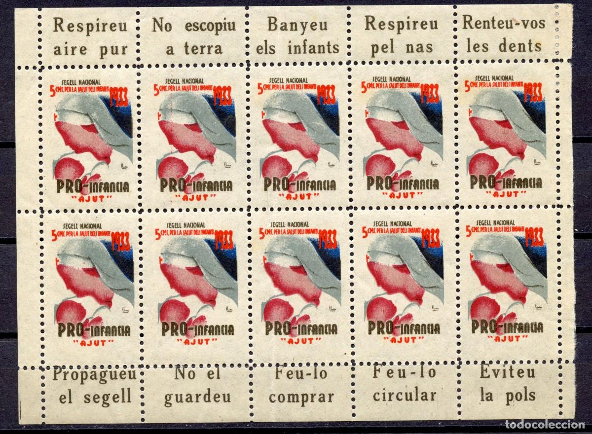 Sellos: SEGELL PRO INFANCIA AJUT, GENERALITAT 1933. EDIFIL - ALLEPUZ N&ordm; 3046/55 MINIPLIEGO DE 10 EJEMPLARES