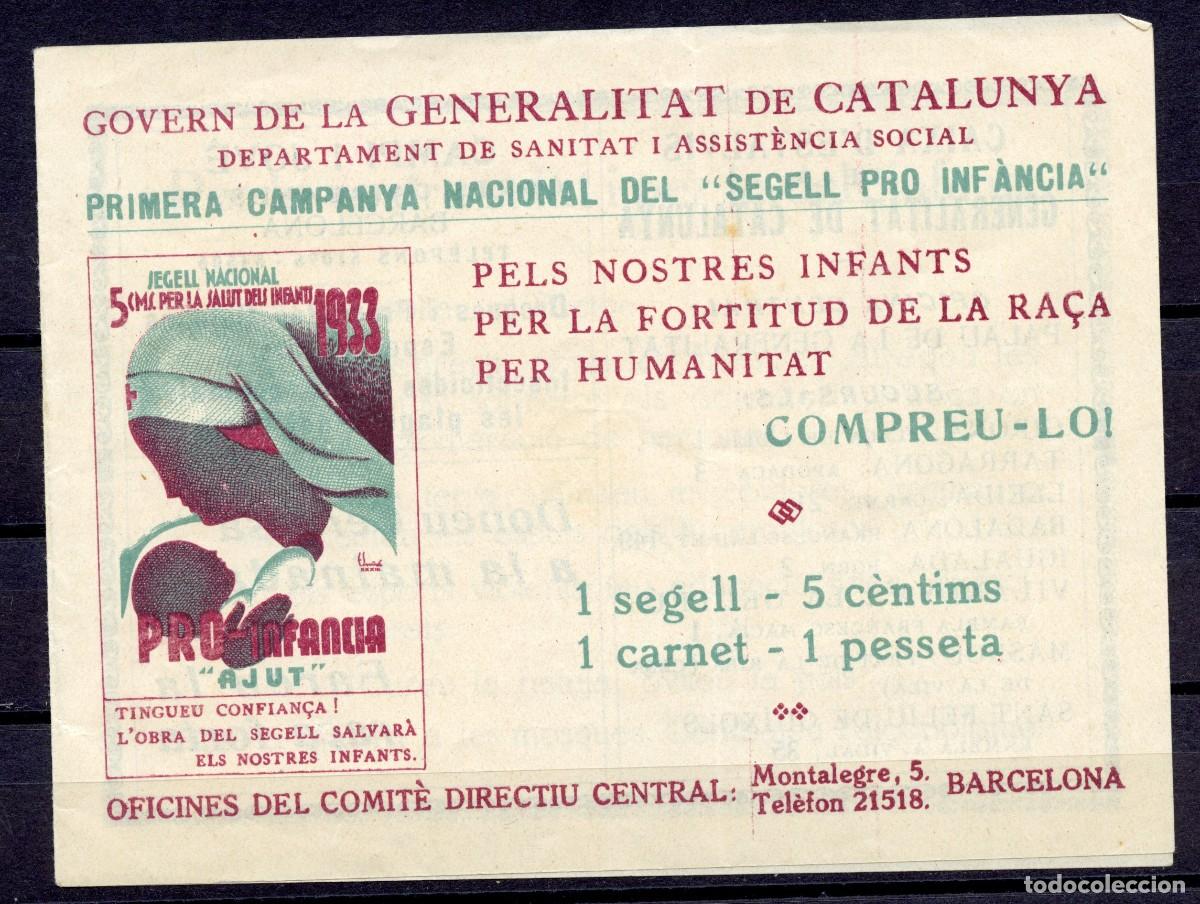 Sellos: SEGELL PRO INFANCIA AJUT, GENERALITAT 1933. EDIFIL - ALLEPUZ N&ordm; 3045 CUBIERTA DEL CARNET