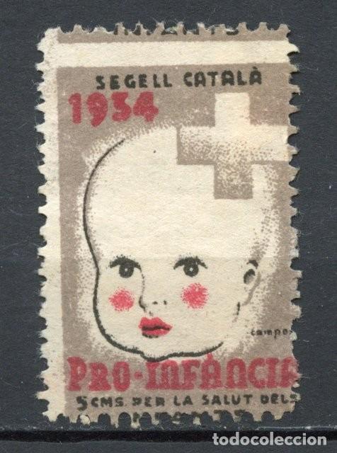 Sellos: SEGELL PRO INFANCIA AJUT, GENERALITAT 1934. EDIFIL - ALLEPUZ N&ordm; 3062 dentado horizontal desplazado