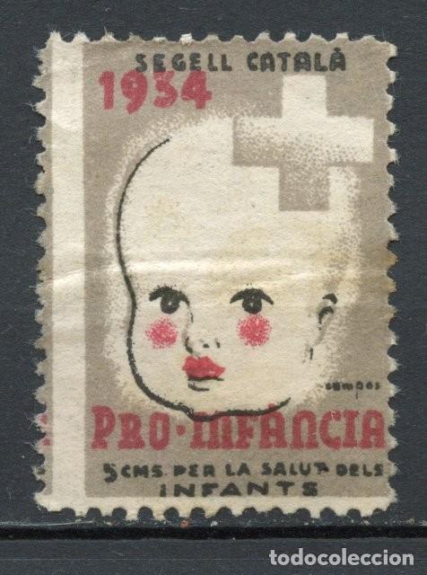 Sellos: SEGELL PRO INFANCIA AJUT, GENERALITAT 1934. EDIFIL - ALLEPUZ N&ordm; 3062 color rojo desplazado