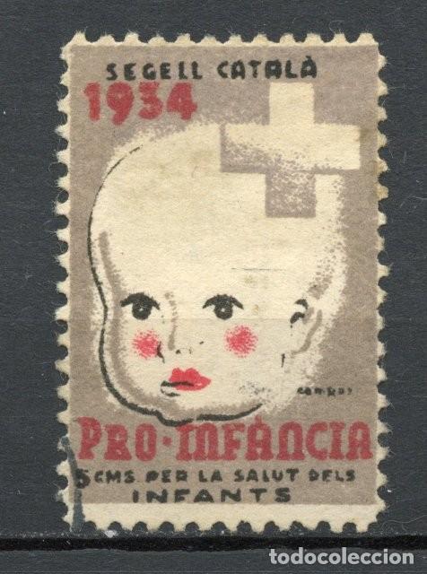 Sellos: SEGELL PRO INFANCIA AJUT, GENERALITAT 1934. EDIFIL - ALLEPUZ N&ordm; 3062 color de fondo muy desplazado