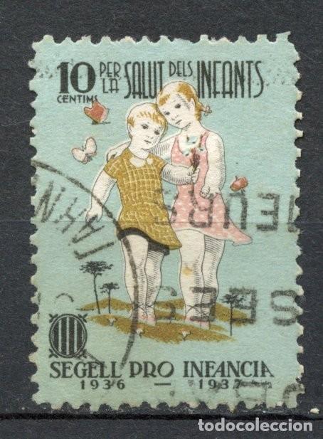 Sellos: SEGELL PRO INFANCIA 1936-1937 EDIFIL - ALLEPUZ N&ordm; 3066 colores amarillo y roa p&aacute;lido. Usado. RR