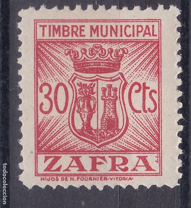 Sellos: AA15-FISCALES LOCALES Timbre Municipal ZAFRA 30 Cts ROJO ** Sin Fijasellos LUJO . Fournier