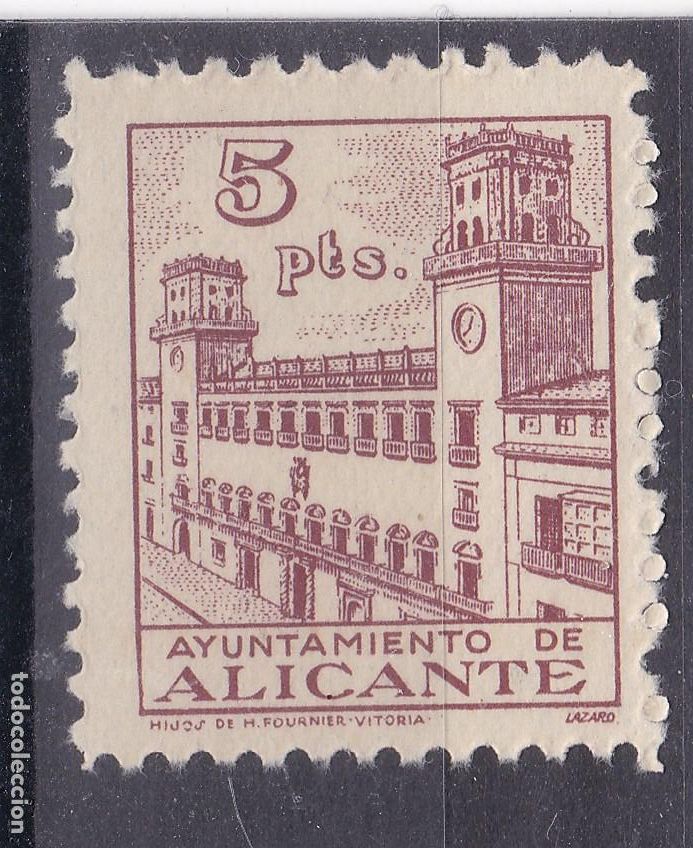 Sellos: AA15-FISCALES LOCALES Ayuntamiento ALICANTE 5 Ptas ** Sin Fijasellos LUJO . Fournier