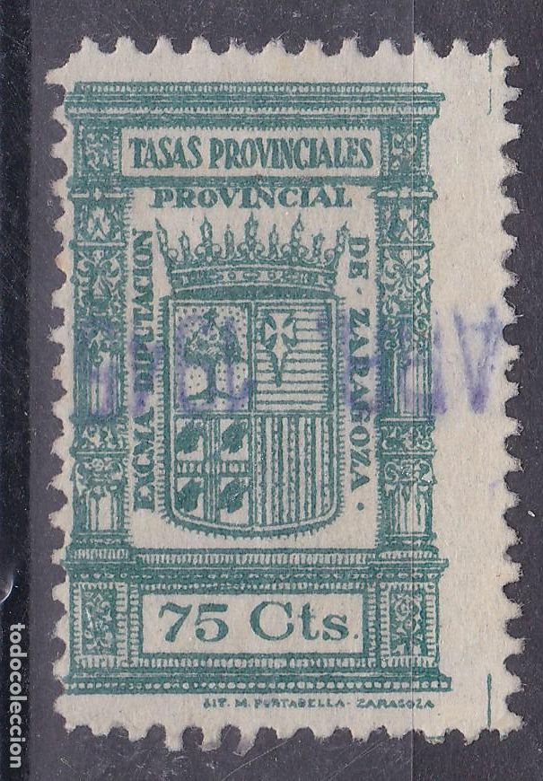 Sellos: AA17-FISCALES LOCALES . Diputaci&oacute;n Provincial ZARAGOZA 75 Cts Usado.