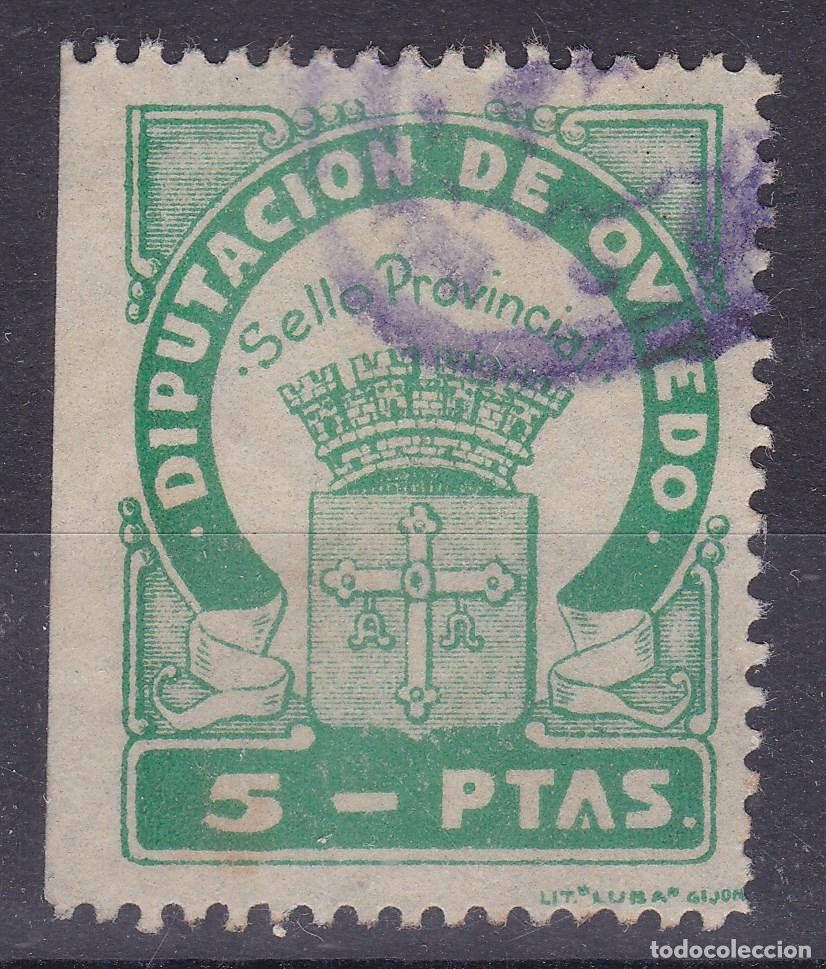 Sellos: AA17-FISCALES LOCALES . Diputaci&oacute;n Provincial OVIEDO 5 Ptas Usado.