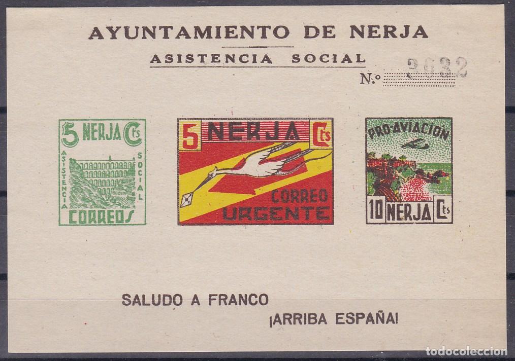 Sellos: AA24-Guerra Civil . Hoja Bloque Asistencia Social NERJA, Sin Dentar * Con Fijasellos