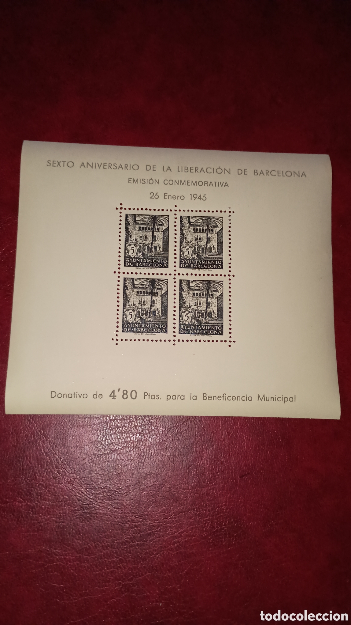 Sellos: ESPA&Ntilde;A 1945 - AYUNTAMIENTO DE BARCELONA EDIFIL NE 47 - SEXTO ANIVERSARIO DE LA LIBERACI&Oacute;N - PRUEBA