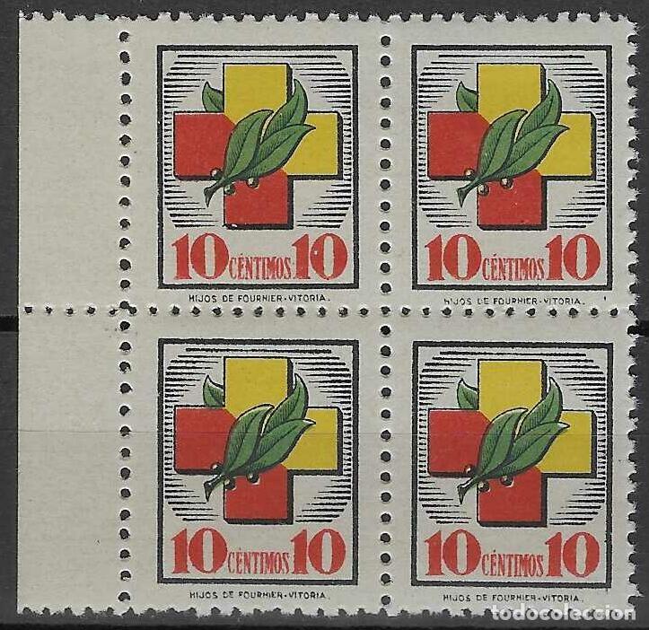 Sellos: FRENTES Y HOSPITALES. EMBLEMA CON MARCO Y PIE DE IMPRENTA. 10 CTS. (BLOQUE DE 4). MNH **