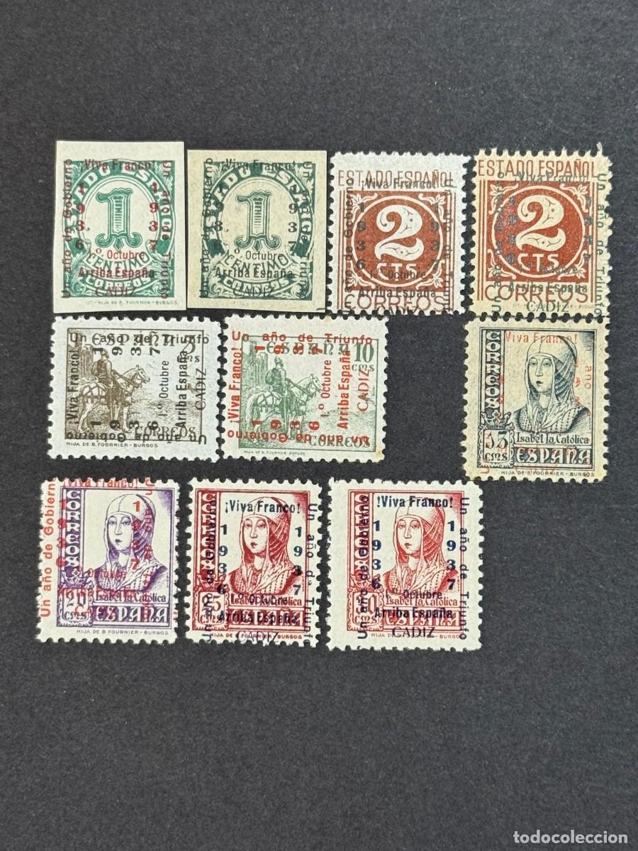 Sellos: Emisiones locales patri&oacute;ticas, C&aacute;diz, sellos nacionales, 1937, Edifil 17 al 26 nuevos con fijasellos