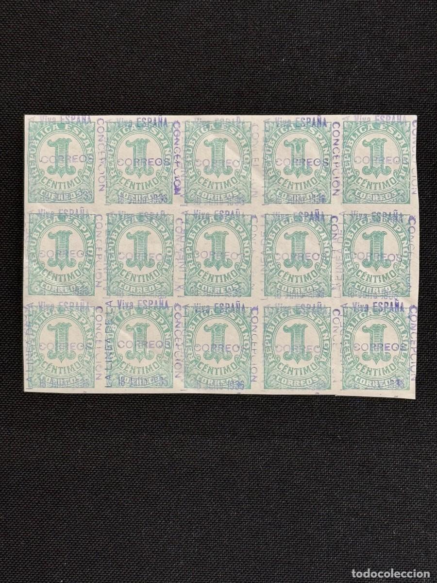 Sellos: Emisiones locales patri&oacute;ticas La L&iacute;nea de la Concepci&oacute;n sellos republ. 1936 Edifil 1 bl. 15 nuevos