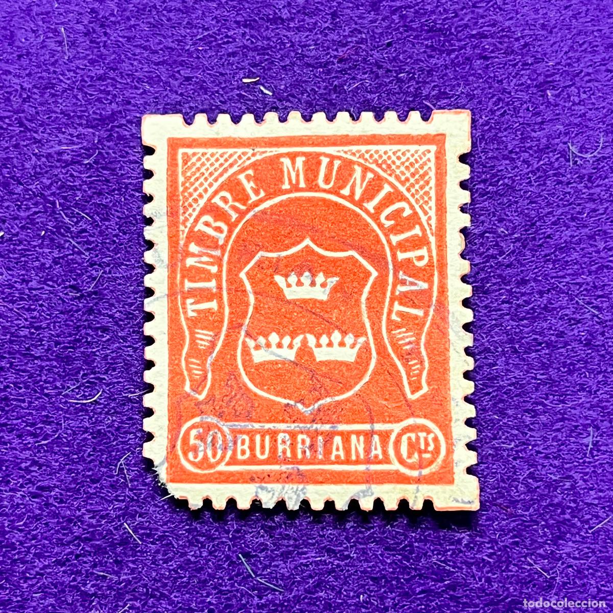 Timbres: VI&Ntilde;ETA, SELLO, FISCAL DE BURRIANA (CASTELLON). TIMBRE MUNICIPAL. 50 CTS. DEFECTO. ORIGINAL.