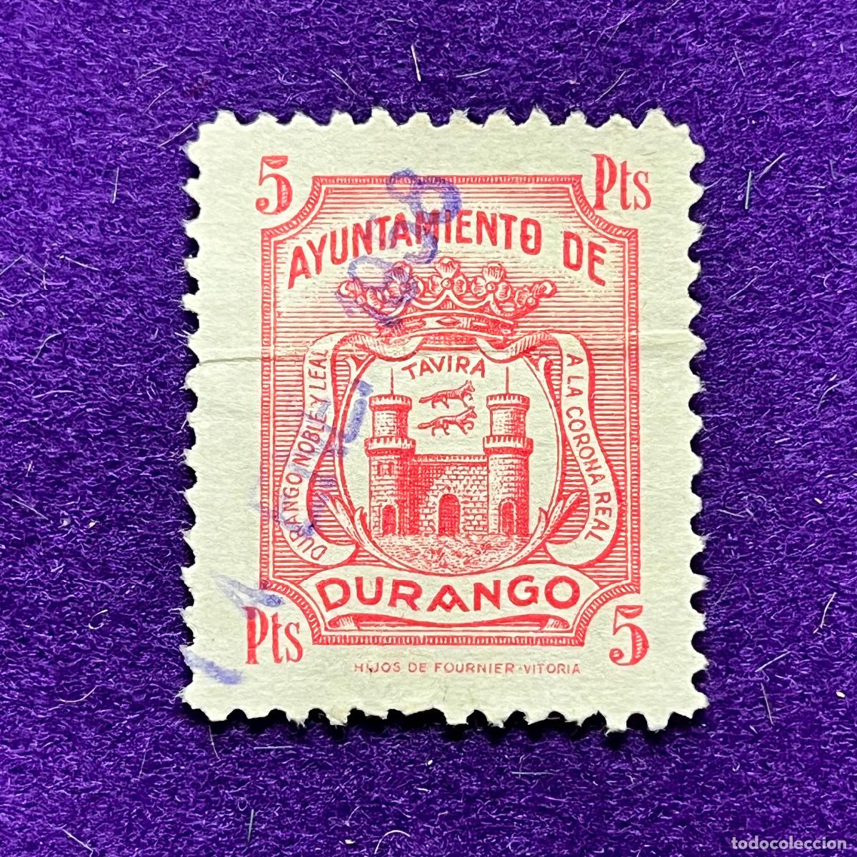 Timbres: VI&Ntilde;ETA, SELLO, FISCAL DE DURANGO (VIZCAYA). AYUNTAMIENTO. 5 PTS. RARA. HIJOS DE H.FOURNIER VITORIA.