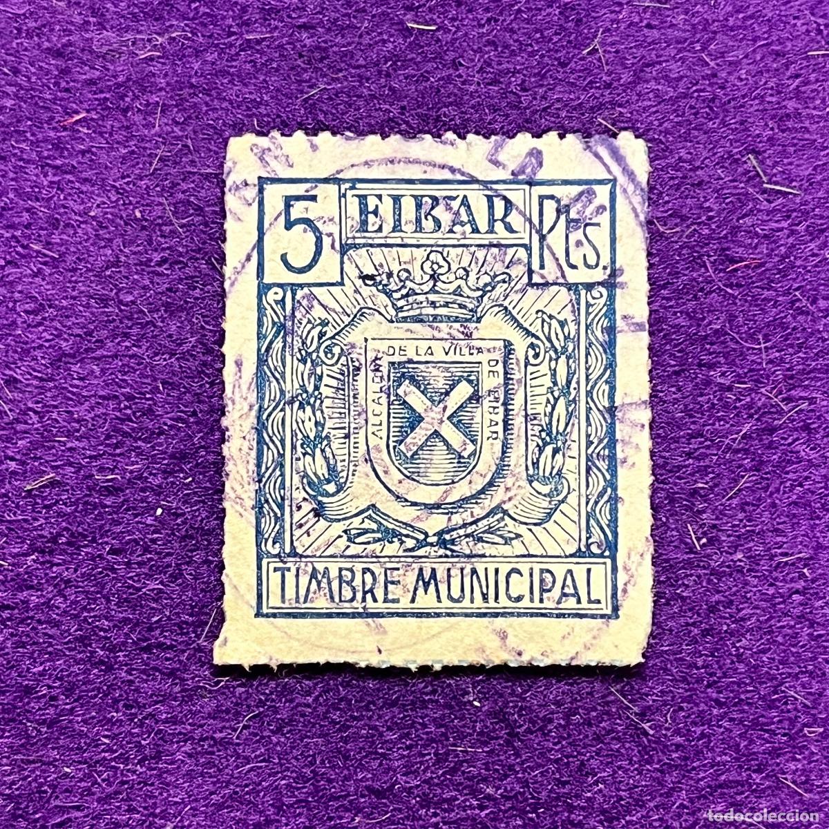 Timbres: VI&Ntilde;ETA, SELLO, FISCAL DE EIBAR (GUIPUZCOA). TIMBRE MUNICIPAL. 5 PTS. SIN PIE DE IMPRENTA. RARA.